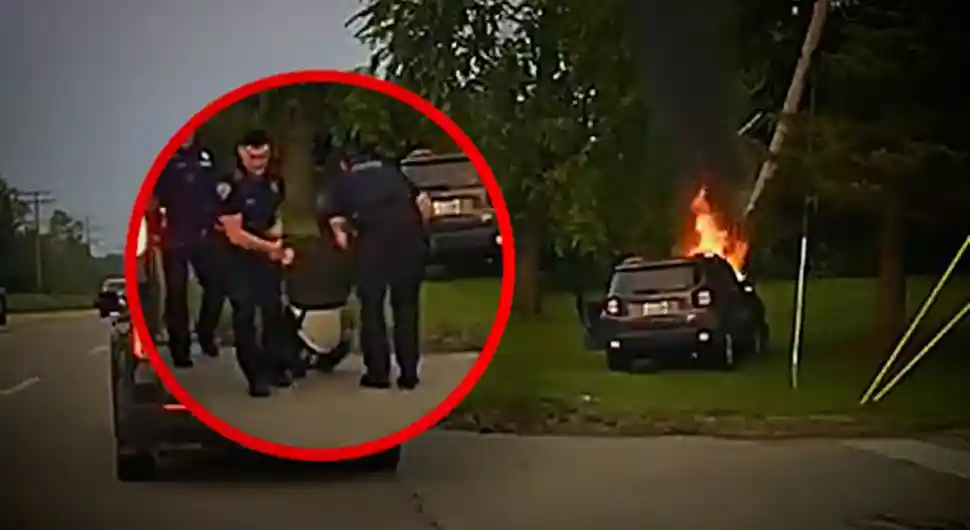 Jeziva nesreća: Automobil se zakucao u stub i zapalio, vozača iz buktinje izvukli policajci!