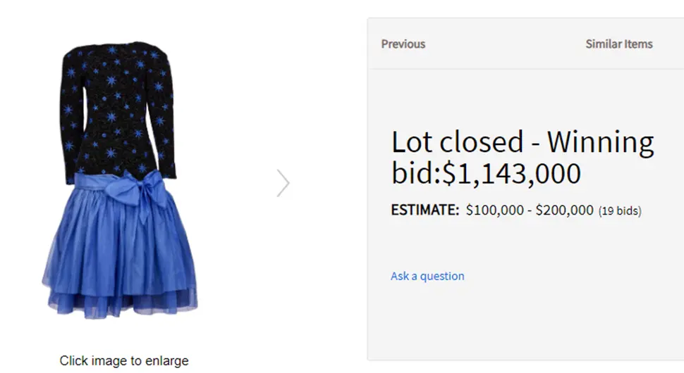 Haljina princeze Dajane prodata za 1,1 milion dolara