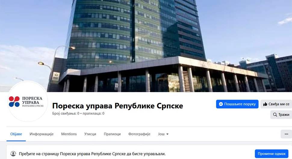 Poreska uprava Srpske na društvenim mrežama