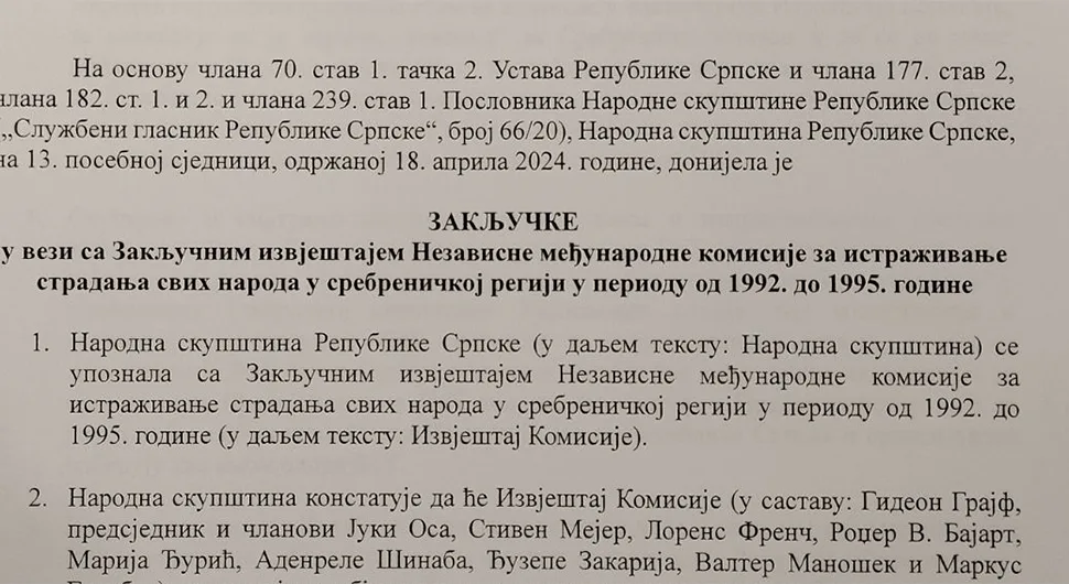 Zaključci u vezi sa izvještajem Nezavisne komisije za istraživanje stradanja svih naroda u srebreničkoj regiji