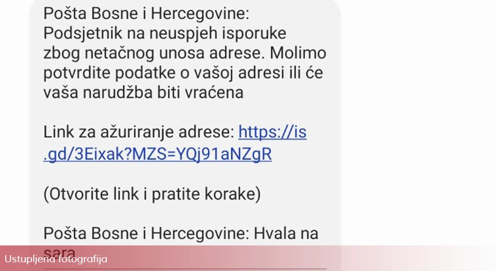 Oprez građani! Stižu poruke sa opasnim linkom od Pošta BiH